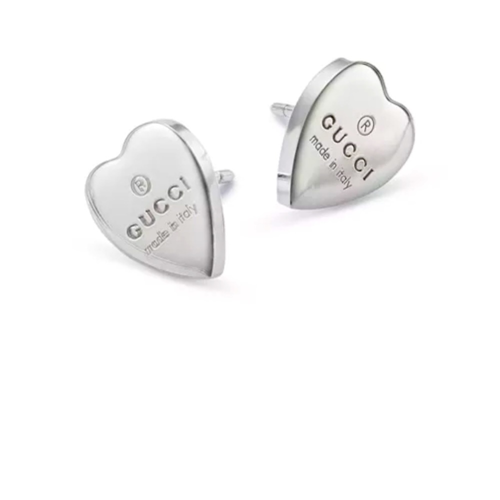 GUCCI Sterling Silver Engraved Heart Stud Earring